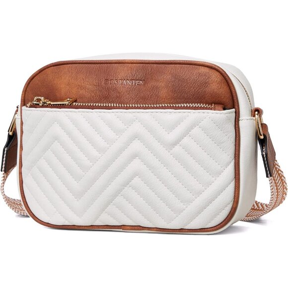 Bostanten Women Beige, Brown PU leather Quilted Crossbody Bags With Wide Strap - Picture 7 of 8